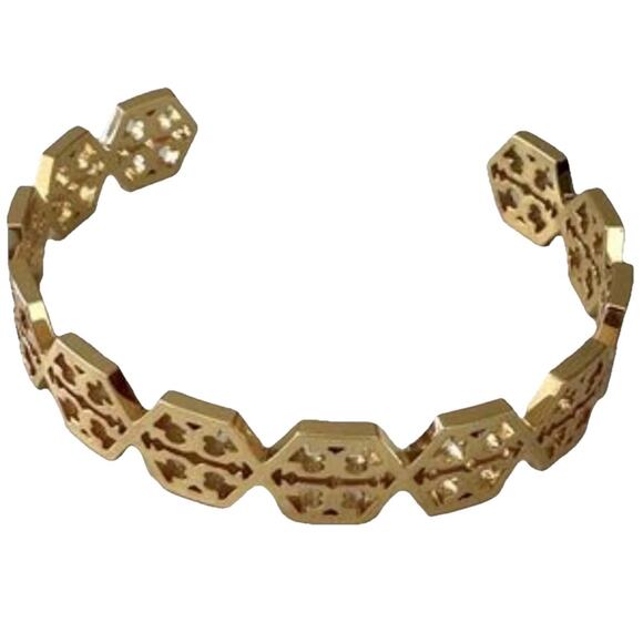Tory Burch Hexagon Logo Cuff In Yellow Gold MSRP $128 - Picture 6 of 7
